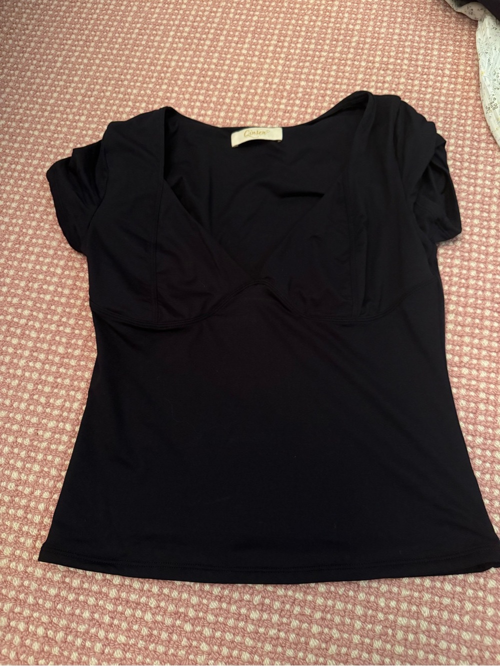 Black Short Sleeve V-Neck by